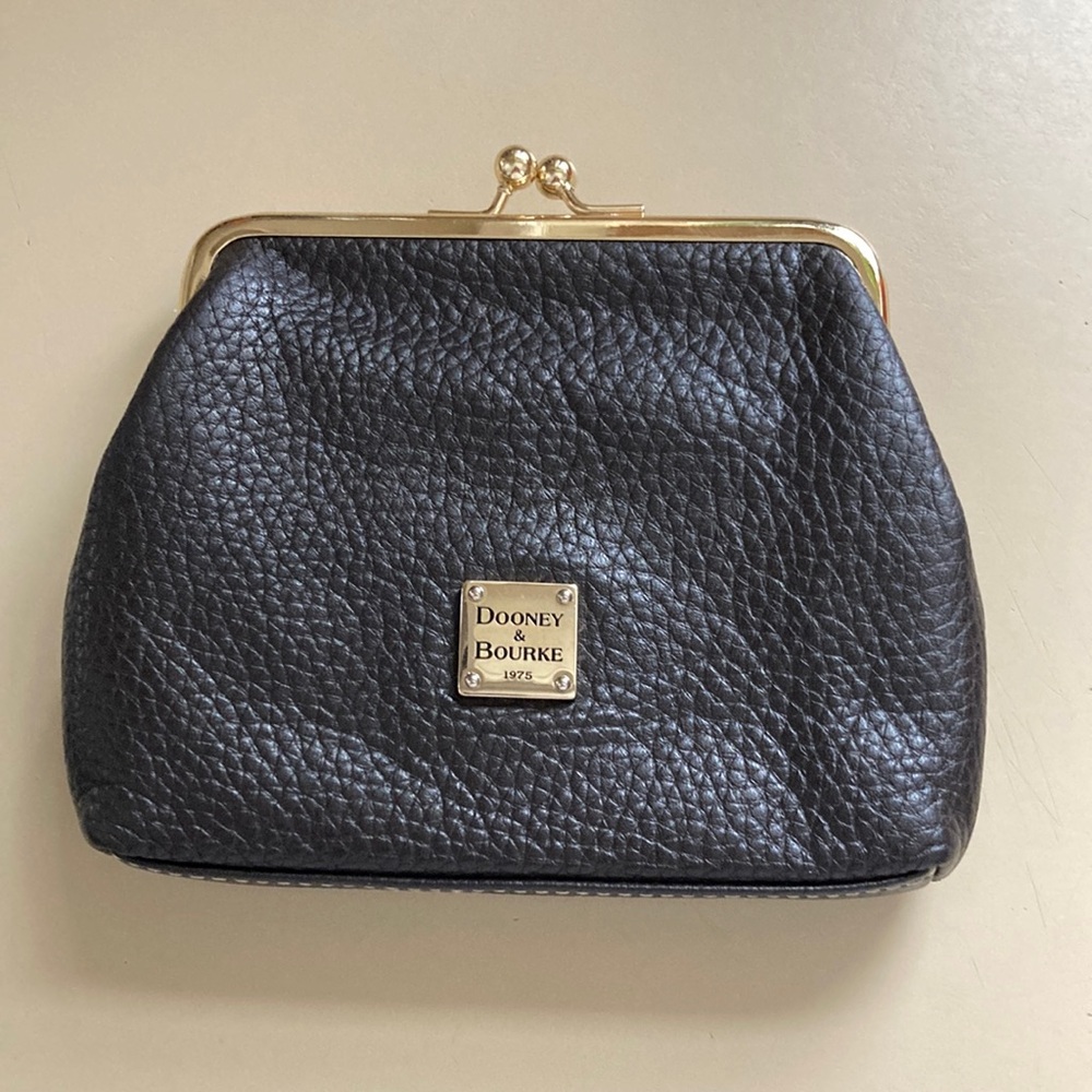 Dooney & Bourke Dark Brown Pebbled Leather Kiss Lock Wallet Pouch Coin Purse